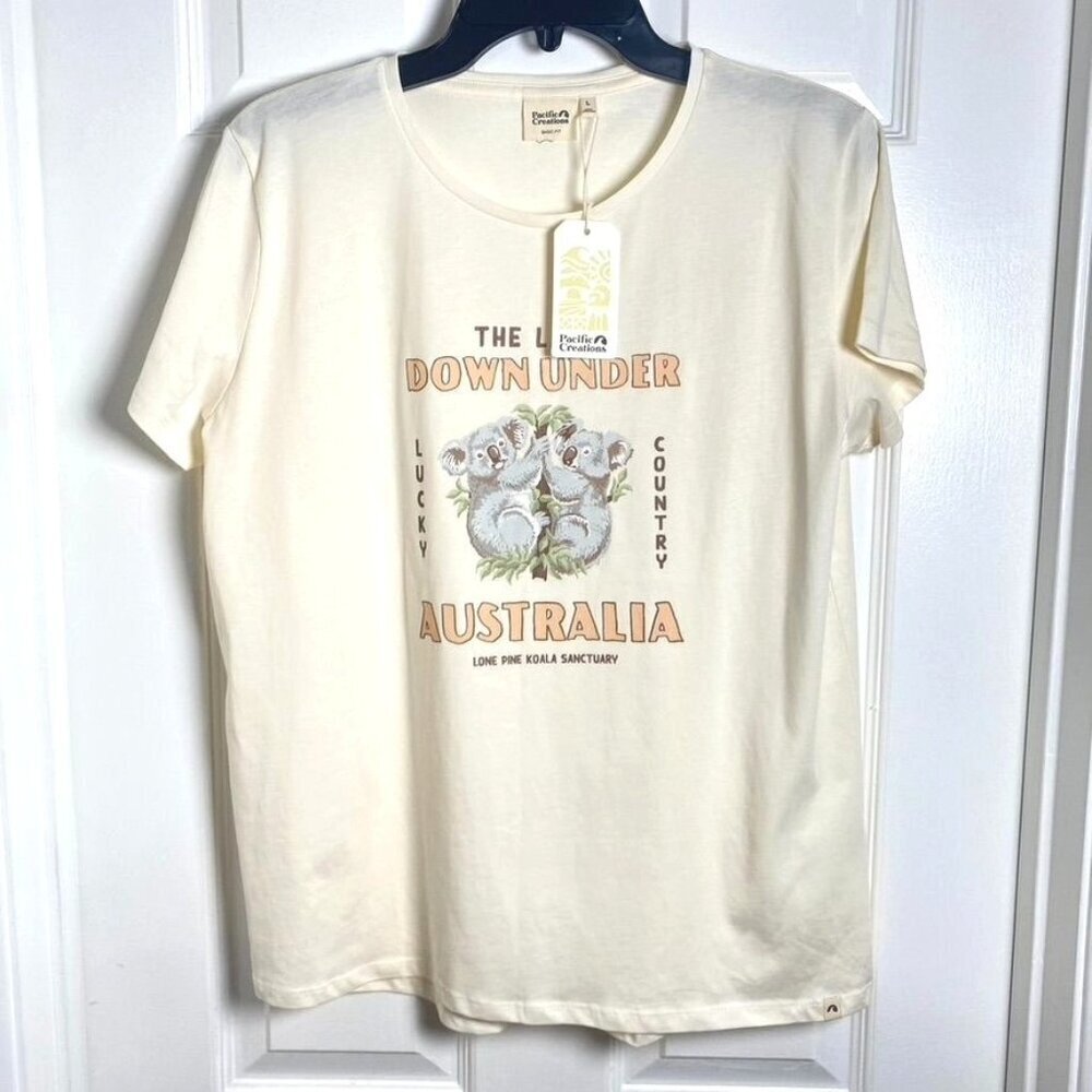 NWT Pacific Creations Australia 2 Koalas Souvenir T-Shirt Size Large 100% Cotton
